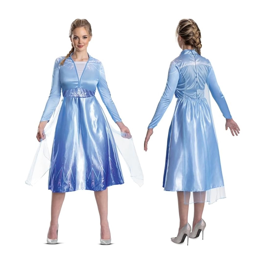 Disguise Disney Frozen Elsa Fancy Dress for Adults, Officially Licensed, Stunning Frozen Inspired Design with Mesh Cape, Deluxe Womens Dress Up, For UK 8-10