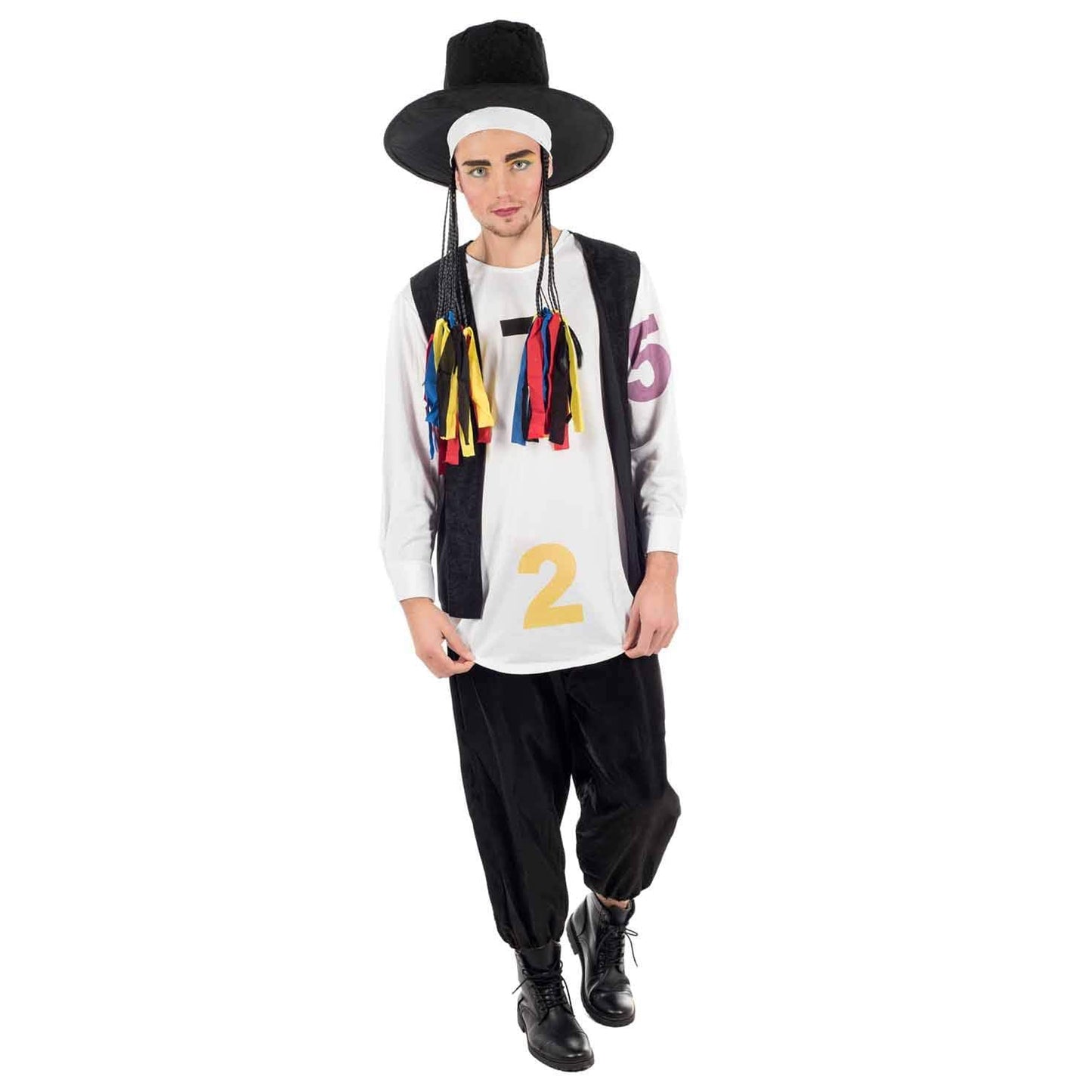 Fun Shack 1980s Pop Star Costume For Men, Black Waistcoat And Hat With Wig, Mens 80s Fancy Dress, Retro Singer Outfit Medium