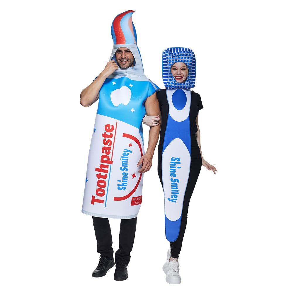 EraSpooky Toothbrush and Toothpaste Costume Couple Halloween Fancy Dress Adult Unisex 2pcs Set