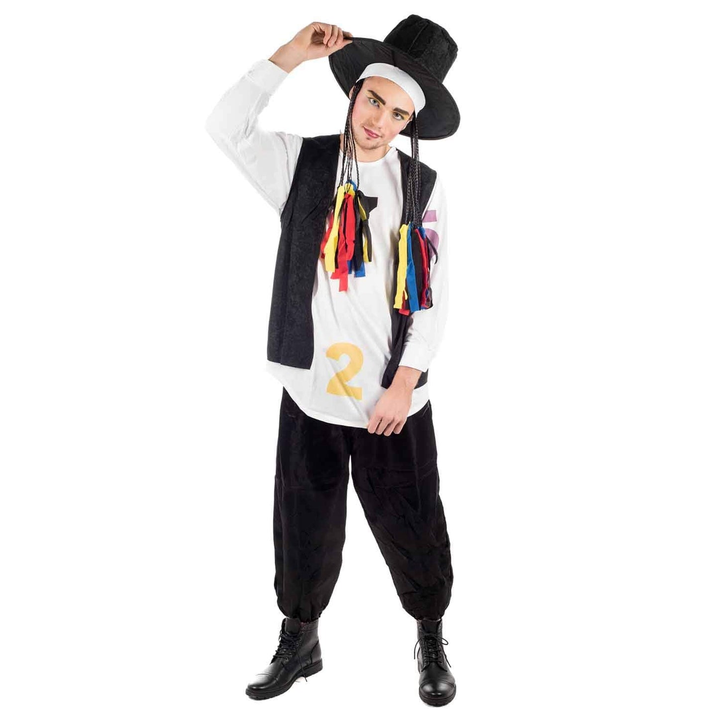 Fun Shack 1980s Pop Star Costume For Men, Black Waistcoat And Hat With Wig, Mens 80s Fancy Dress, Retro Singer Outfit Medium