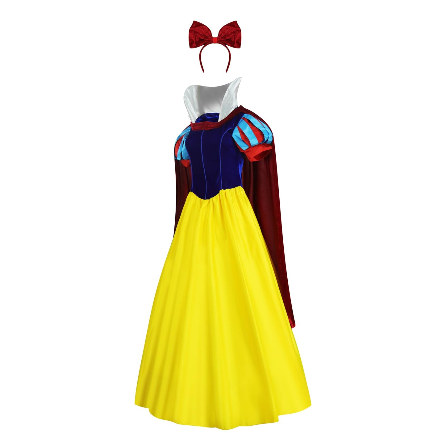AYYOHON Snow Princess White Costume Women Puff Sleeves Fairytale Dress with Cape Halloween Role Cosplay Outfits for Adult S