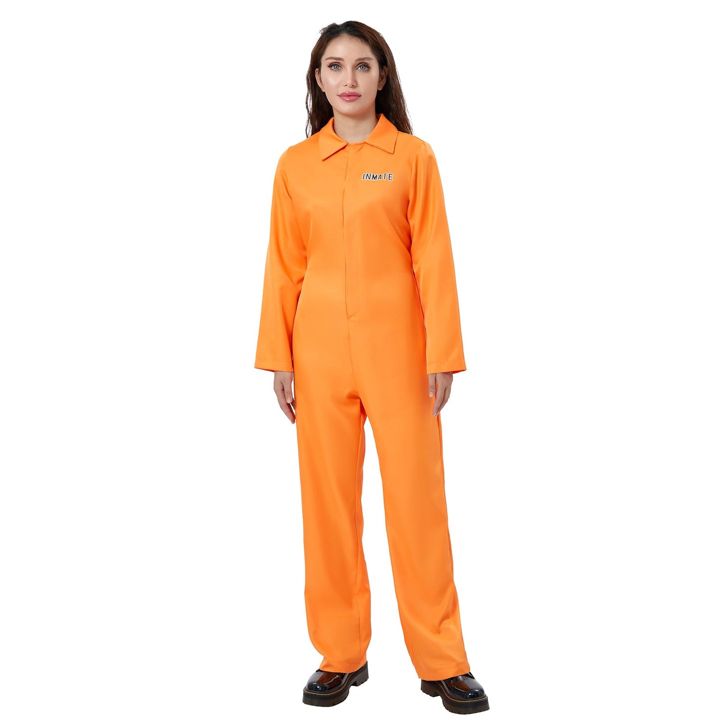 Yoisdtxc Orange Prison Jumpsuit Costume Women Men Jail Halloween Costumes Couples Matching Prisoner Cosplay Outfits (Women Orange, XXL)