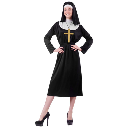 Woman wearing nun costume with habit and hat