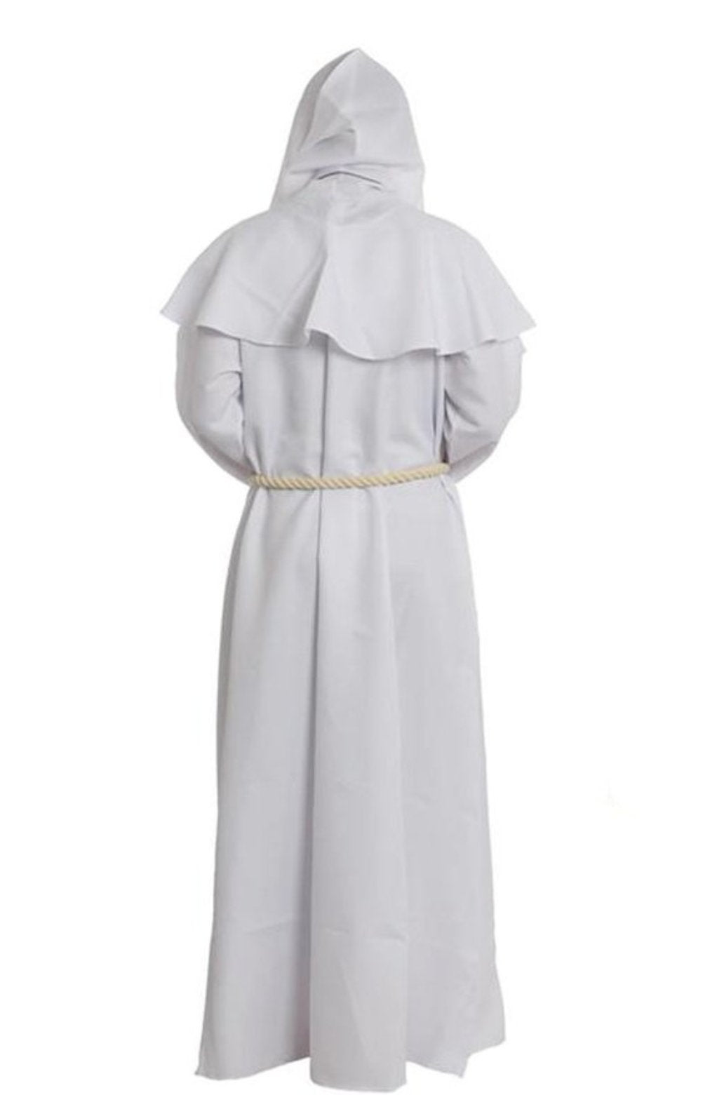 Friar Medieval Hooded Monk Renaissance Priest Robe Costume Cosplay, White, Medium