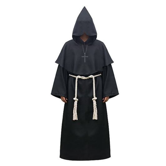 Feynman monk costume with detachable hood and rope belt