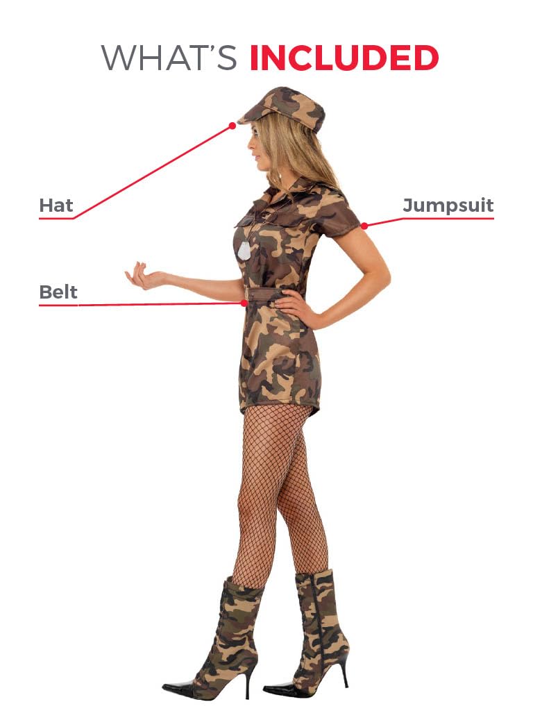 Smiffys Army Girl Sexy Costume, Camouflage, M - UK Size 12-14