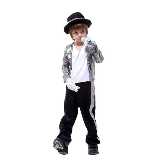 80s pop star kids costume with sparkly silver top