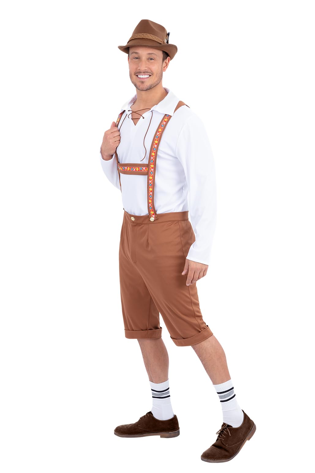 Smiffys Men's Bavarian Lederhosen Costume – Oktoberfest German Fancy Dress Outfit for Beer Festival, Stag Do, Party & Fancy Dress – X Large