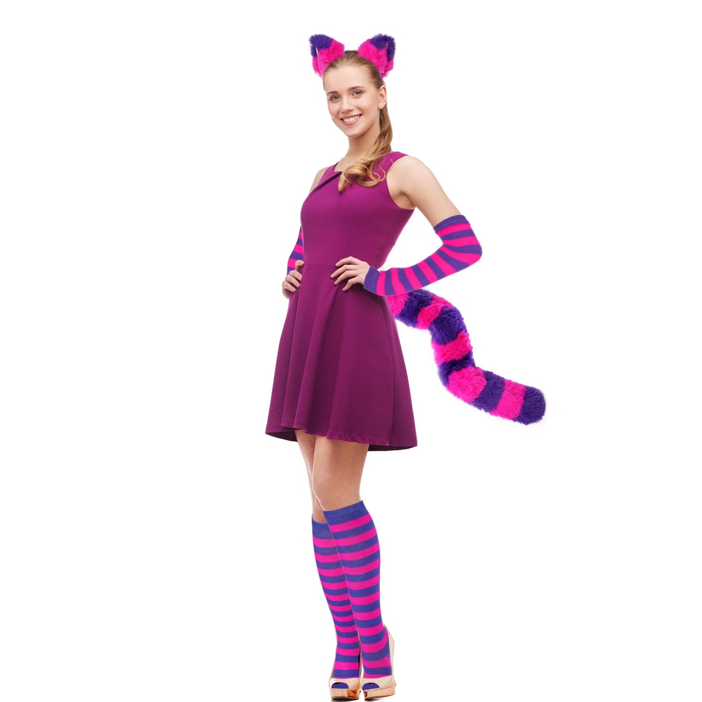 Pink Purple Striped Cat Costume Include Cat Ears Headband - Furry