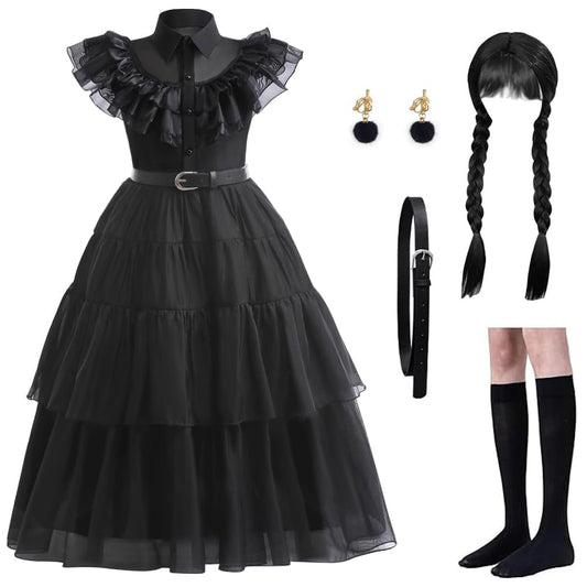 Black Princess Costume Dress for Girls Kids Halloween Cosplay