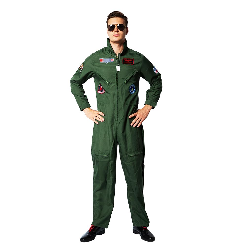 Men Pilot Costume Aviator Fancy Dress Halloween Party Cosplay