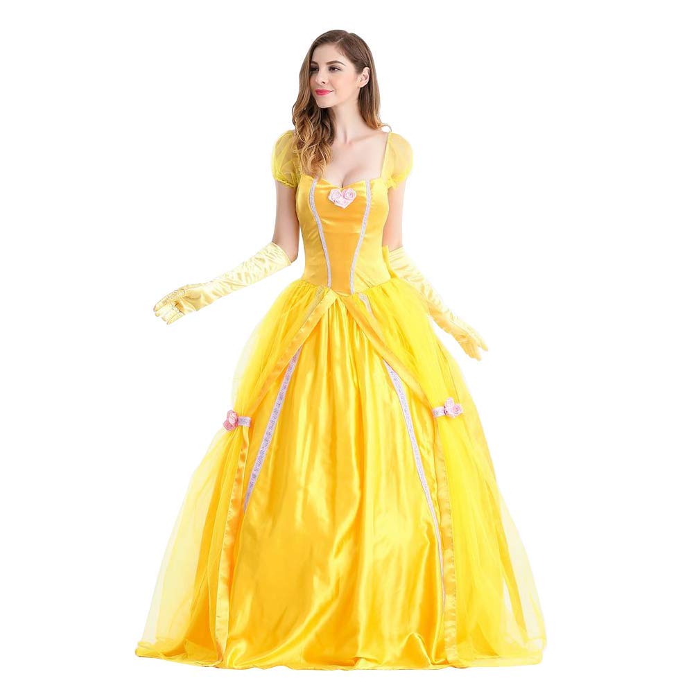 Women Belle Dress with Gloves Adult Princess Fancy Dress Up Outfits (image 4)