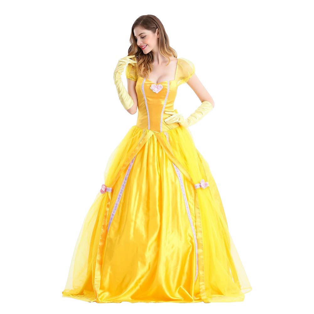 Women Belle Dress with Gloves Adult Princess Fancy Dress Up Outfits (image 5)