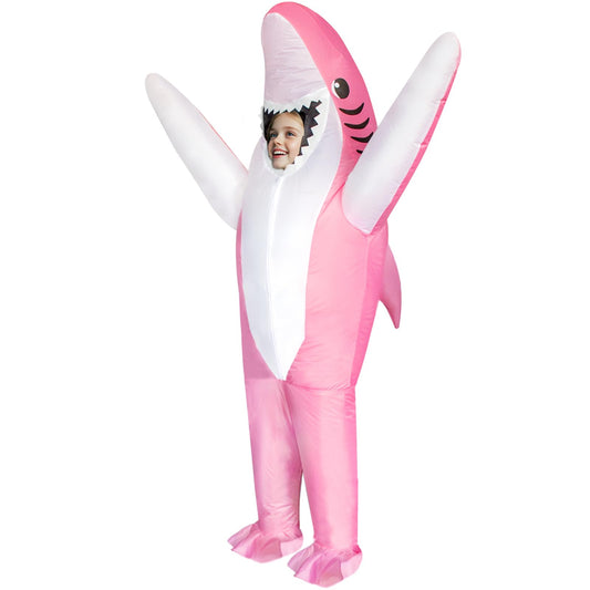 Inflatable shark costume, child wearing full outfit