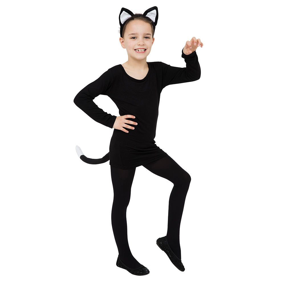 Ds156 Cat Set Ears and Tail - Unisex-Child - Black - One