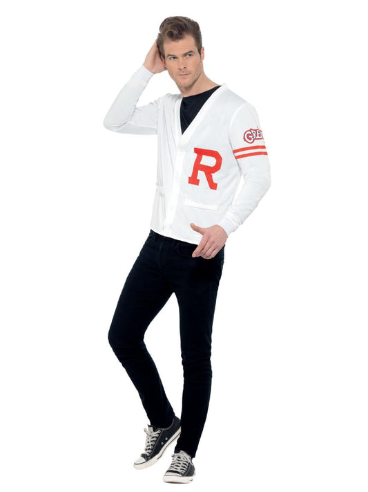 Grease Rydell Prep costume in white sweater vest for adults