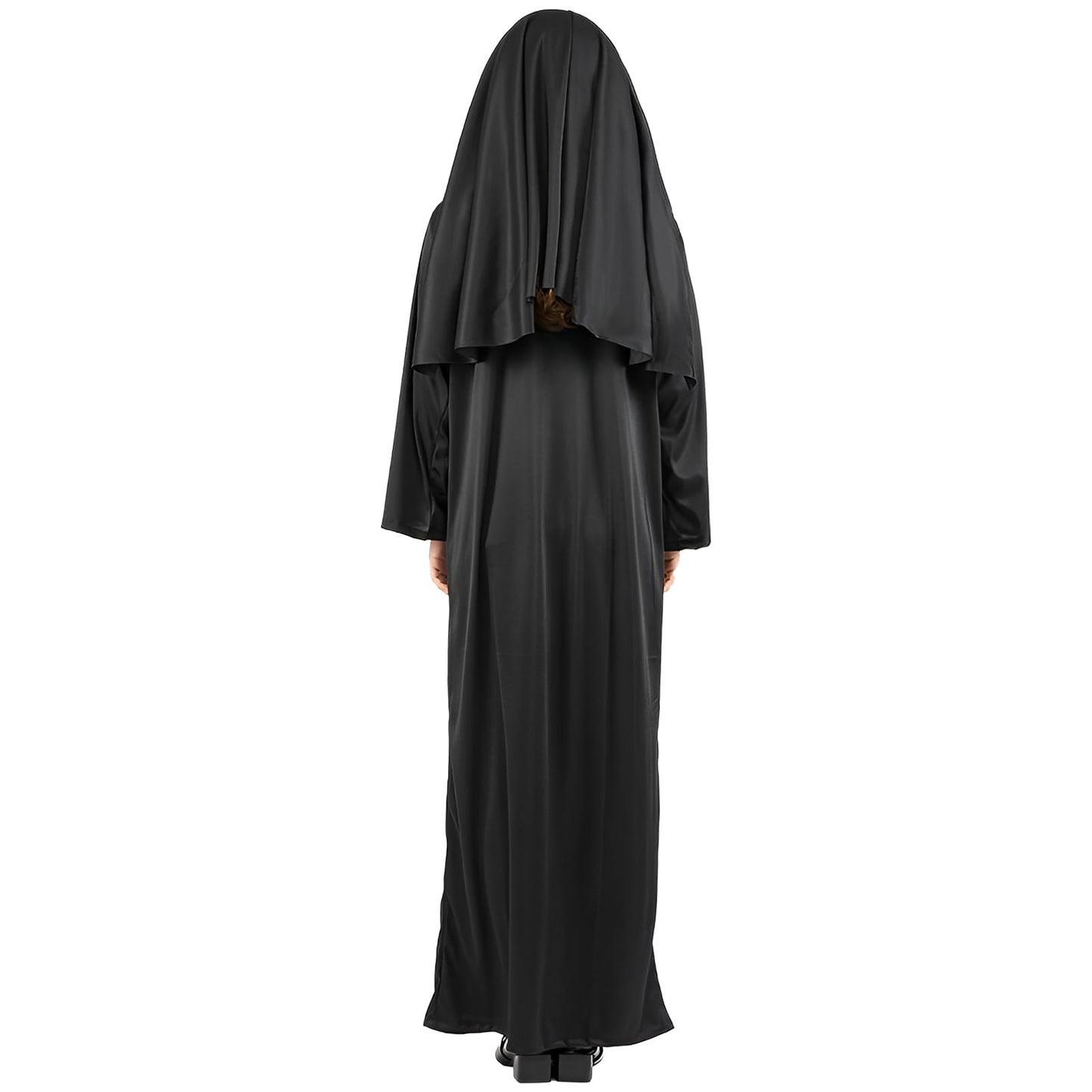 Alaiyaky Nun Outfit for Adult, Priest Costume Suit, Vicar Outfit, Monk Costume With White Collar Cross Necklace, Halloween Fancy Dress for Men Women (Female, XXL)
