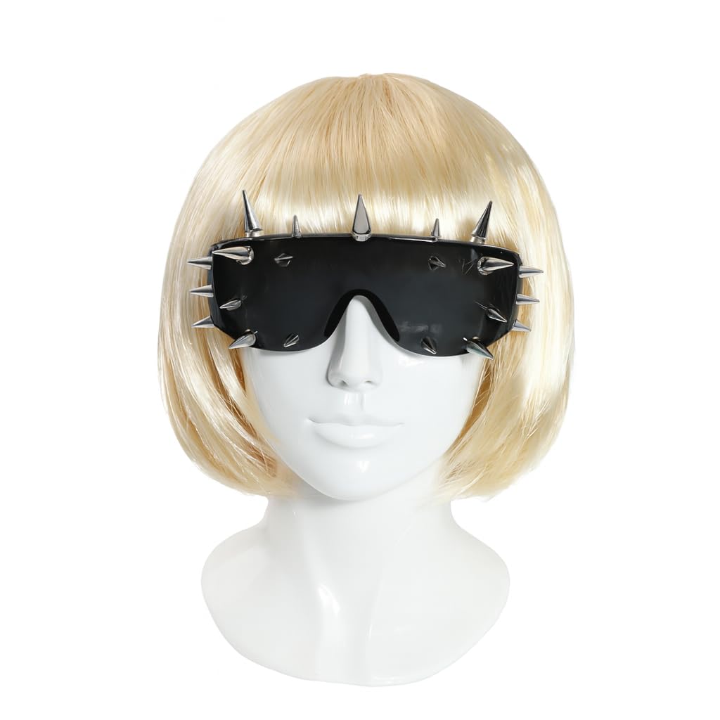 Lady G Costume Punk Spike Black Sunglasses with Short Blonde Bob