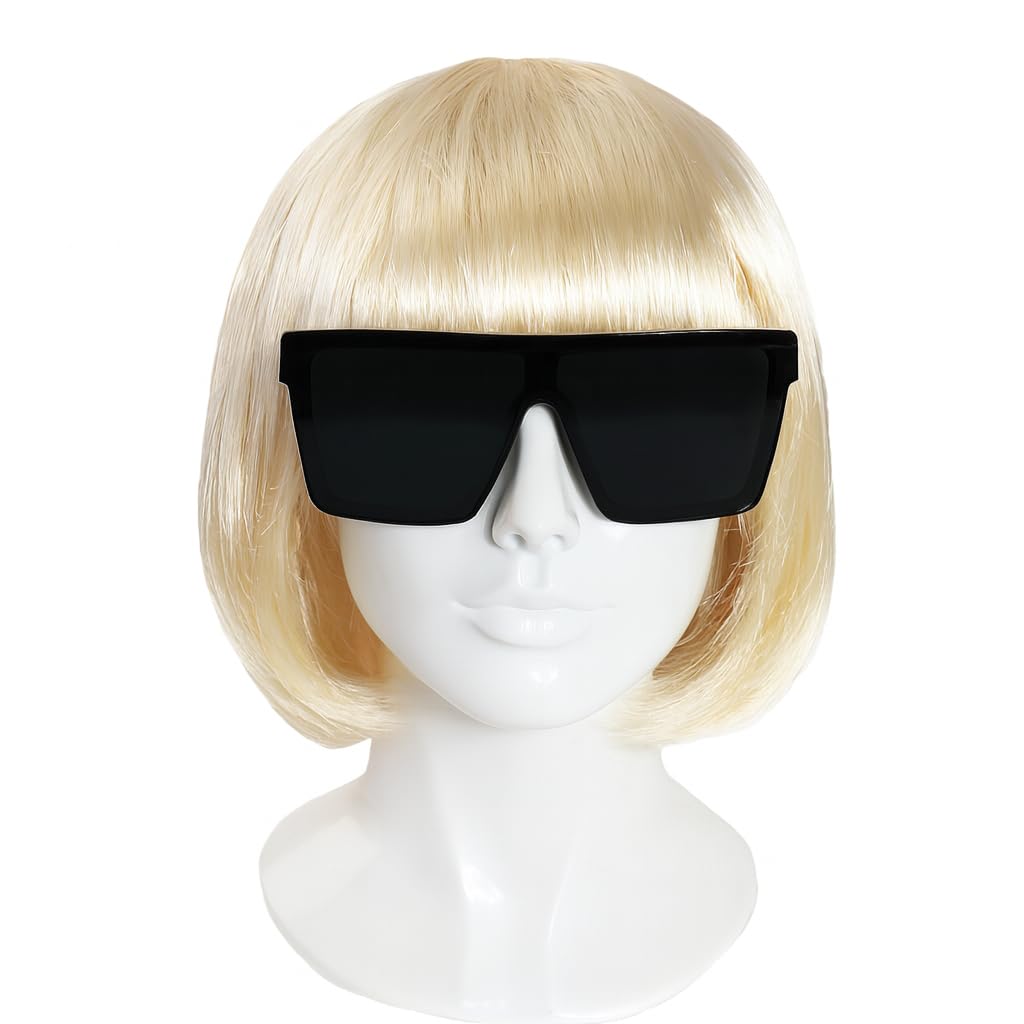 Lady G Costume Black Sunglasses with Short Blonde Bob Wig - Pop