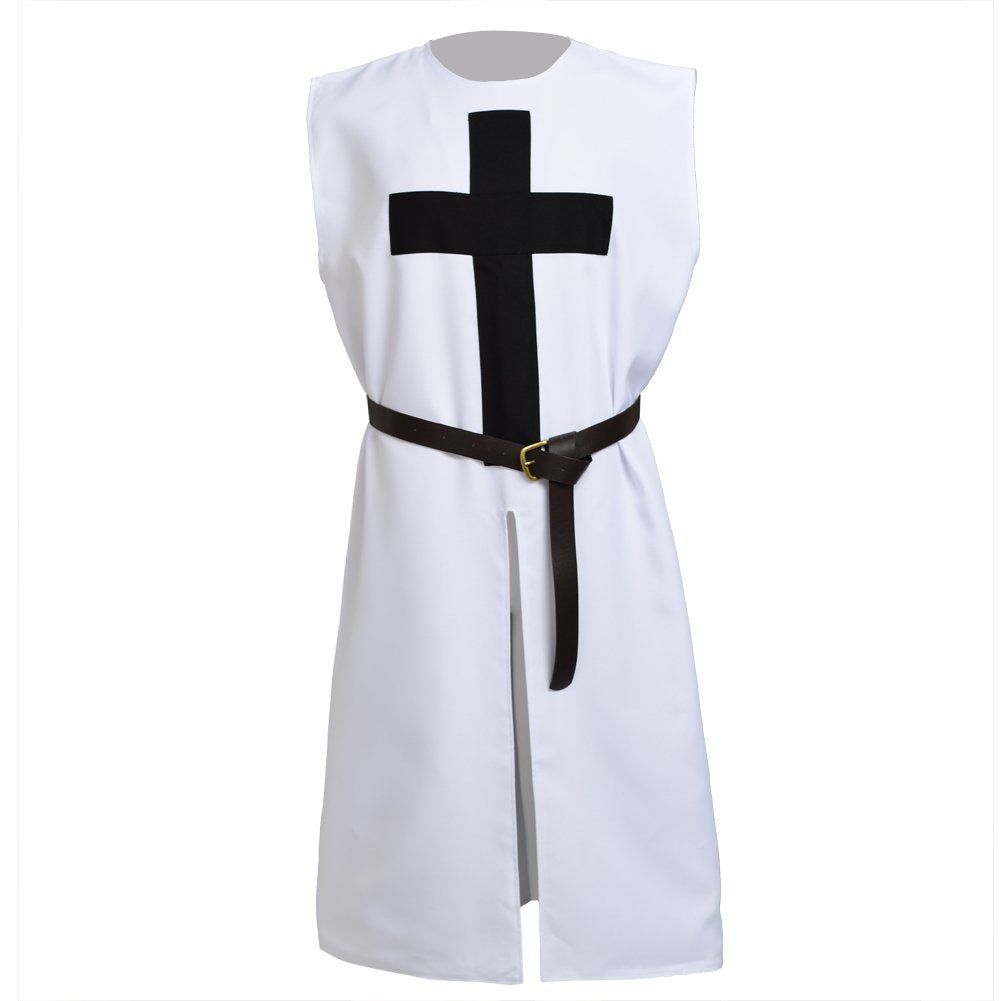 BLESSUME Medieval Knight Tunic Costume Crusader Templar Carnival LARP Cospaly (White 2)