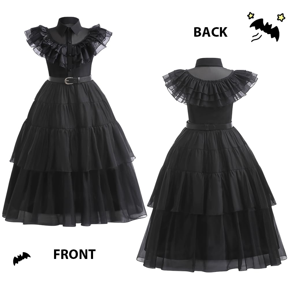 keaiyouhuo Kids Black Princess Dress Halloween Costume Girl Dress for Kids Gothic Dress Cosplay Party Outfit 4-14Y