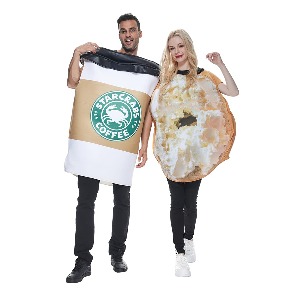 EraSpooky Coffee Cup and Bagels Bread Costume Food Drink Suit Halloween Party Adult Couple Fancy Dress