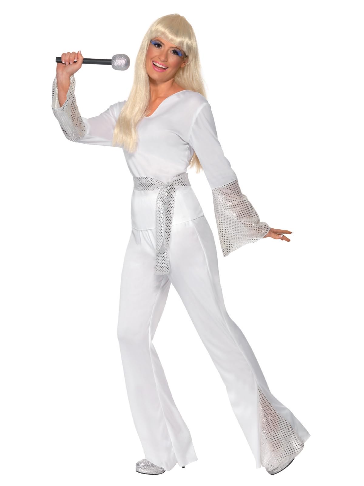 70s Disco Lady Costume - White with Top - Trousers and Belt