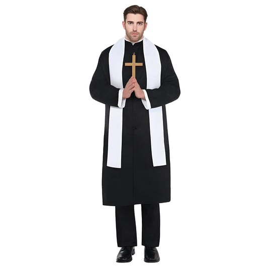 Priest Costume Men Adult Priest Robe Vicar Costume Halloween