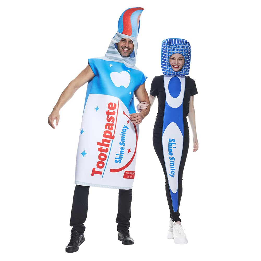 EraSpooky Toothbrush and Toothpaste Costume Couple Halloween Fancy Dress Adult Unisex 2pcs Set