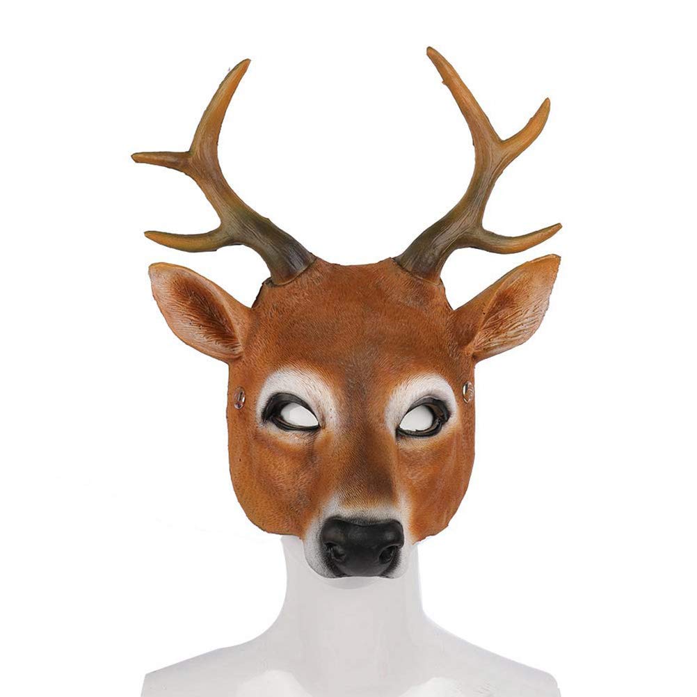 JTLB Deer Mask Realistic Lightweight for Halloween Christmas Carnival Party, PU Foaming Animal Headgear, One Size Fits All Occasions (Brown)