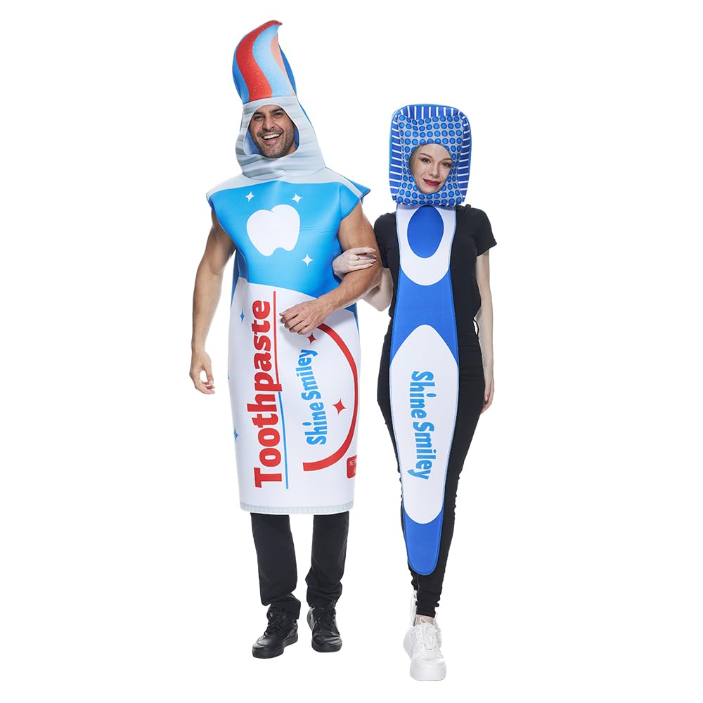 EraSpooky Toothbrush and Toothpaste Costume Couple Halloween Fancy Dress Adult Unisex 2pcs Set