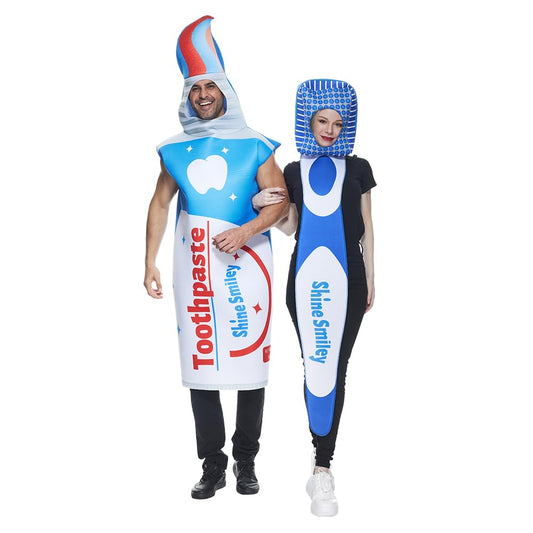 Toothbrush and Toothpaste Costume Couple Halloween Fancy Dress