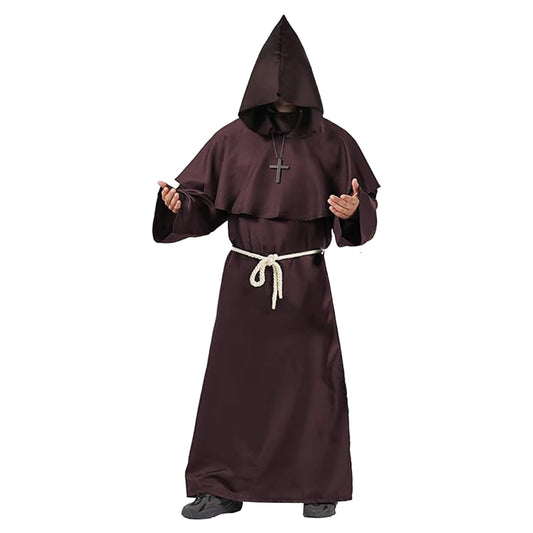 Medieval monk costume with long hooded robe for adults