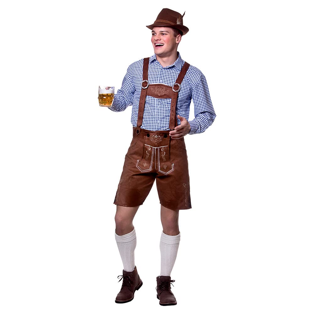 Wicked Costumes Mens Lederhosen Fancy Dress Costume – Bavarian Oktoberfest Outfit in Faux Suede - Small