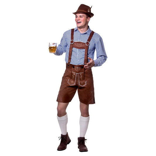 Wicked Costumes Mens Lederhosen Fancy Dress Costume – Bavarian Oktoberfest Outfit in Faux Suede - Small