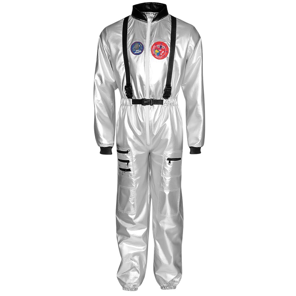 Astronaut Costume Adult Silver Astronaut Jumpsuit Costume Men Women