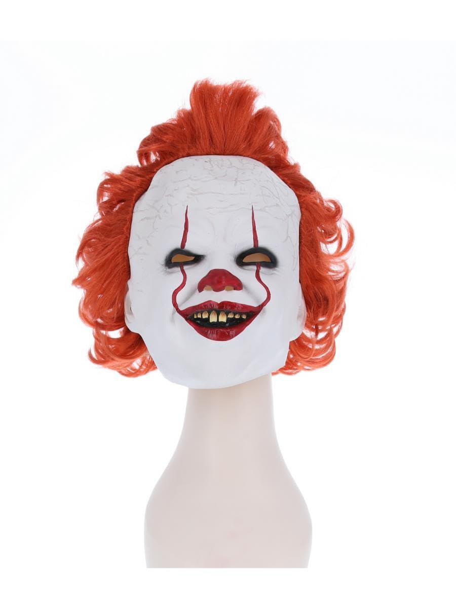 Smiffys IT Chapter Two Pennywise Mask for Adults, Full Head Latex with Hair, White and Orange, Officially Licensed, Ideal for Halloween and Themed Fancy Dress Parties