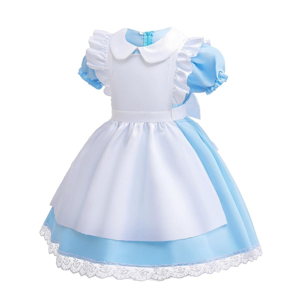 Lito Angels Wonderland Fancy Dress Up Costume Set with White Apron and Headband for World Book Day Kids Girls Age 10-12 Years, Blue (Tag Number 150)