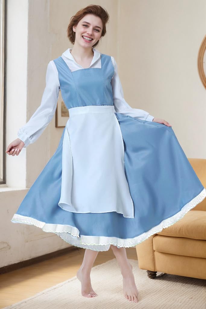 GOLDSTITCH Women's Apron Maid Dress Cosplay Costume Halloween Cosplay Costumes,Blue,Medium