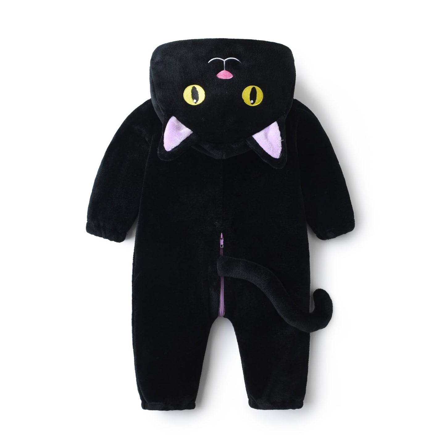 Qianderer Toddler Baby Black Cat Costume Hooded Jumpsuit Zipper Snowsuit Infant Boy Girl Halloween Costumes Fuzzy Warm Winter Clothes (Ba Purple, 18-24 Months)