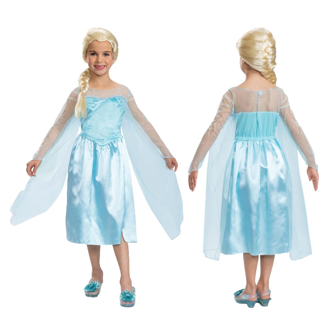 Disguise Disney Frozen Elsa Classic Fancy Dress Costume, Officially Licensed, Includes A Beautiful Ice Blue Dress With Mesh Details, Comfortable Fit with Detailed Design, 4-6 Years