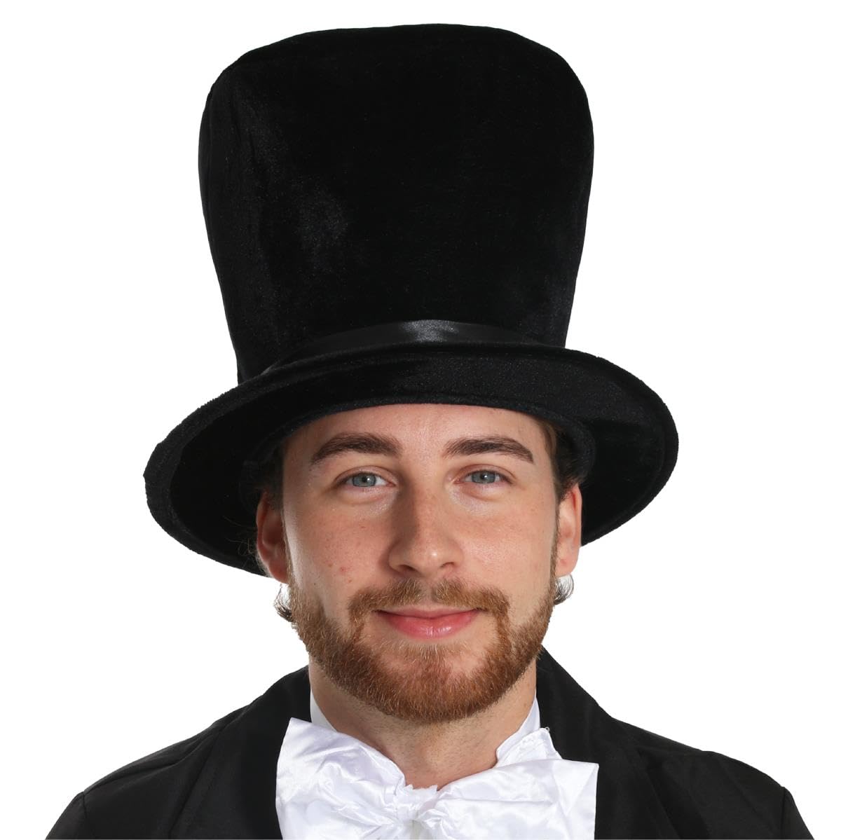 Posh Victorian Man Costume - Large - Black Jacket, White Cravat, Plush Top Hat, White Gloves and Moustache - Historical Fancy Dress