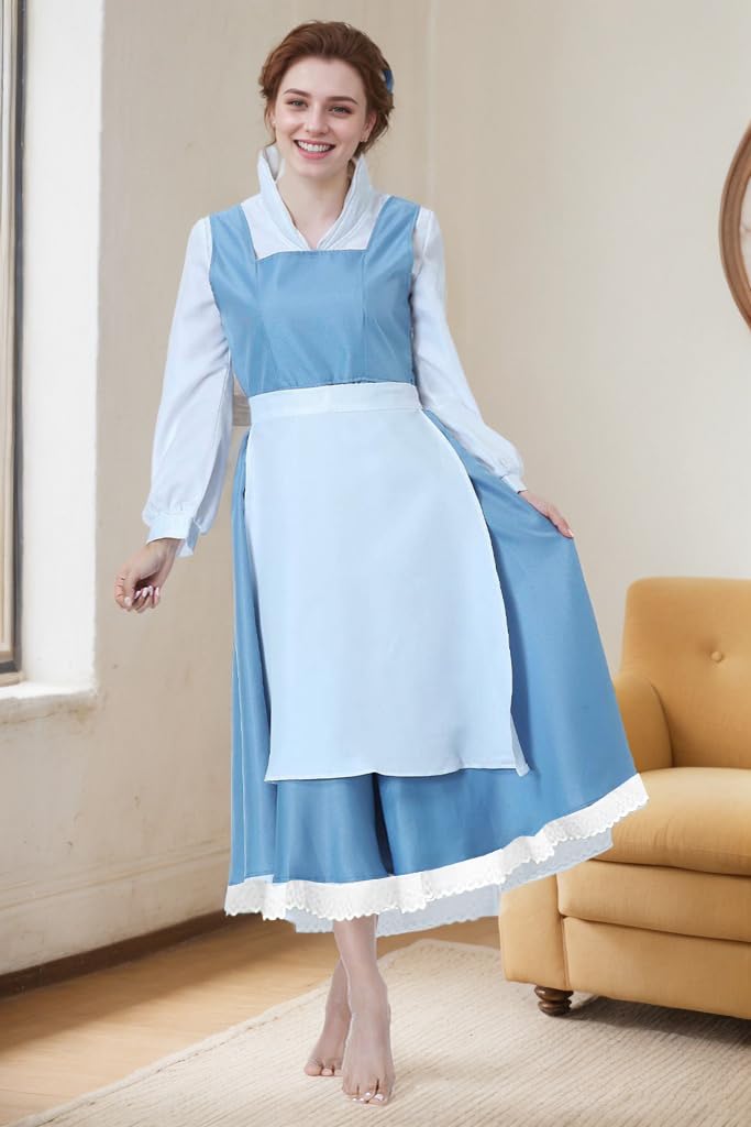 GOLDSTITCH Women's Apron Maid Dress Cosplay Costume Halloween Cosplay Costumes,Blue,Medium