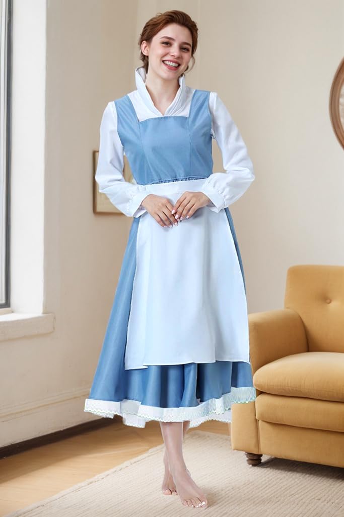 GOLDSTITCH Women's Apron Maid Dress Cosplay Costume Halloween Cosplay Costumes,Blue,Medium