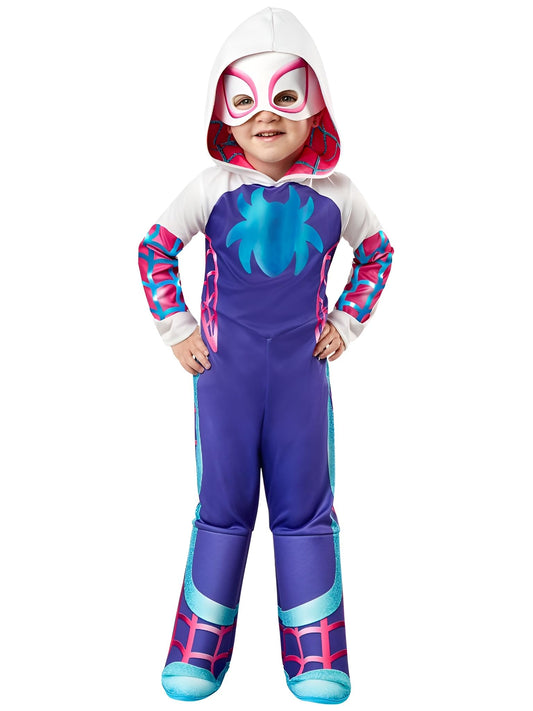 Ghost Spider deluxe kids costume with padded white jumpsuit