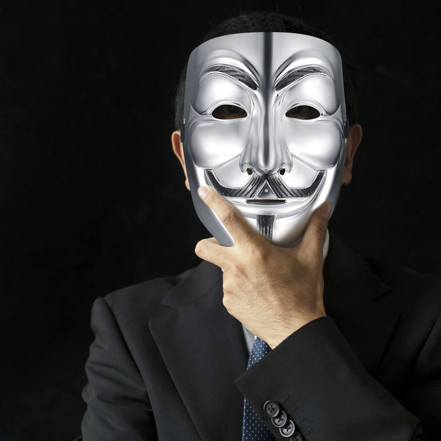PanBeiQi V for Vendetta Guy Mask, 4 Pcs Halloween Costume Cosplay Party Anonymous Mask for Adults Kids Unisex, 4 Colours, 19*16CM