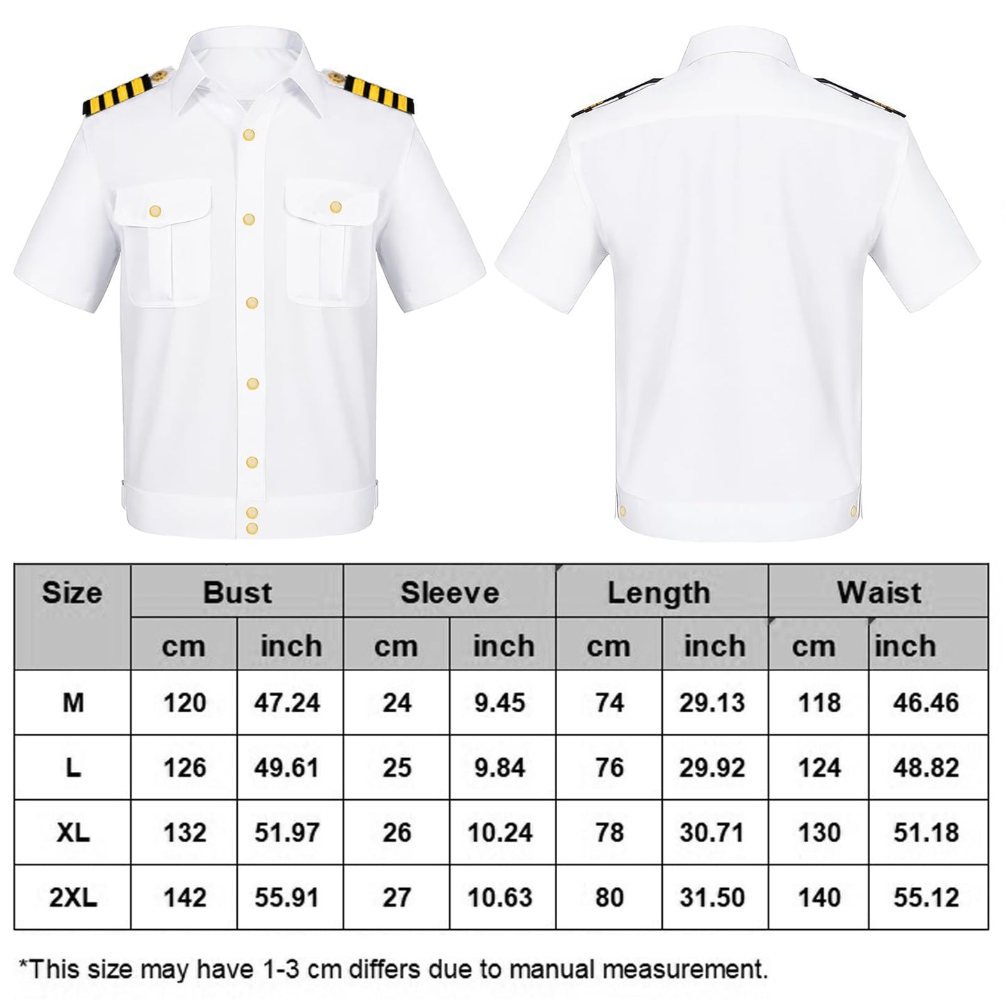 shengo 6PCS Captain Costume Sets Halloween Costumes Captain Shirt Captain Sailor Costume with Navy hat Pipe Sunglasses Tie Gold Anchor Pin Gloves Men Fancy Dress Costumes (M)