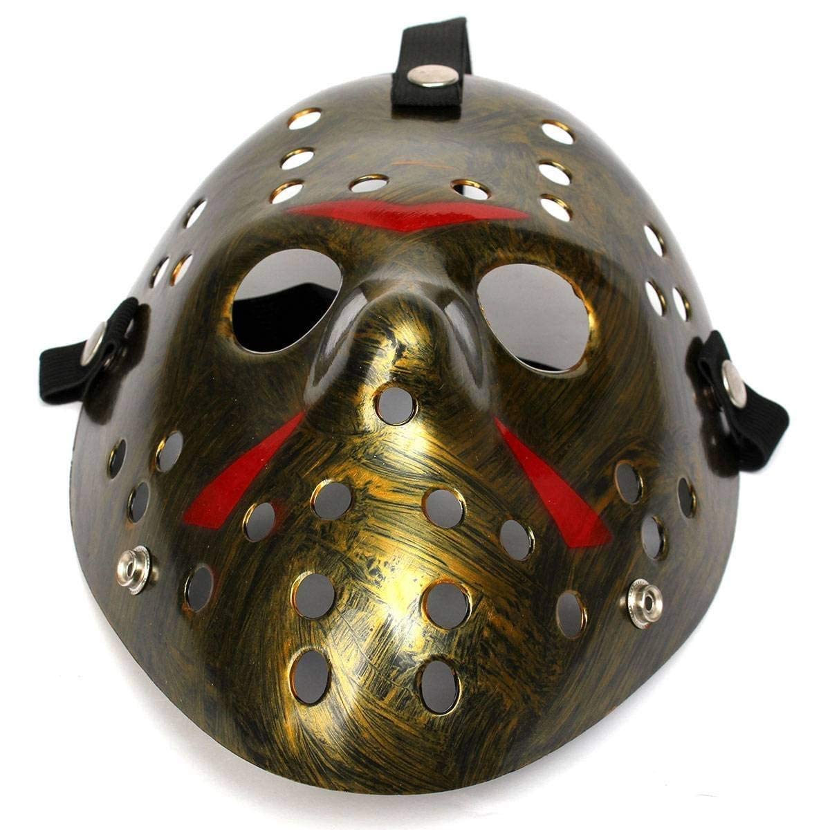 UltraByEasyPeasyStore Ultra Scary Halloween Hockey Mask - Horror Costume & Adults and Kids - Halloween Parties and Events - Perfect Scary Costume Accessory - Serial Killer - Gold Coloured