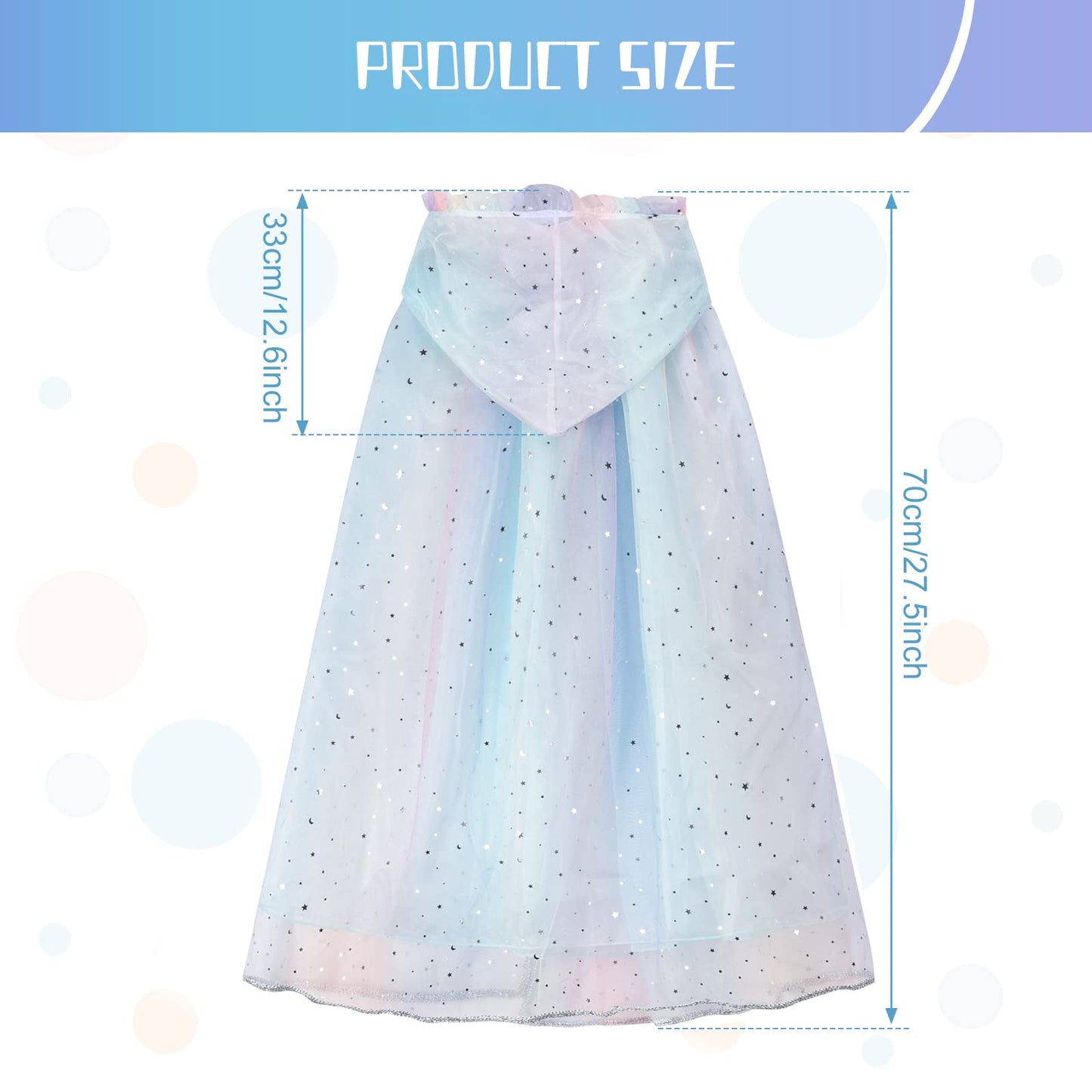 XEPST Princess Hooded Cape Colorful Cloak, Fancy Dress Accessories Sparkling Sequins Cape Princess Dress Up for Girl’s Halloween Costume Birthday Party Cosplay