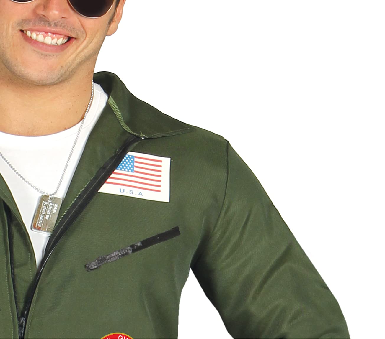 Hunky Fighter Jet Pilot Mens Fancy Dress Costume - Dark Green (image 4)